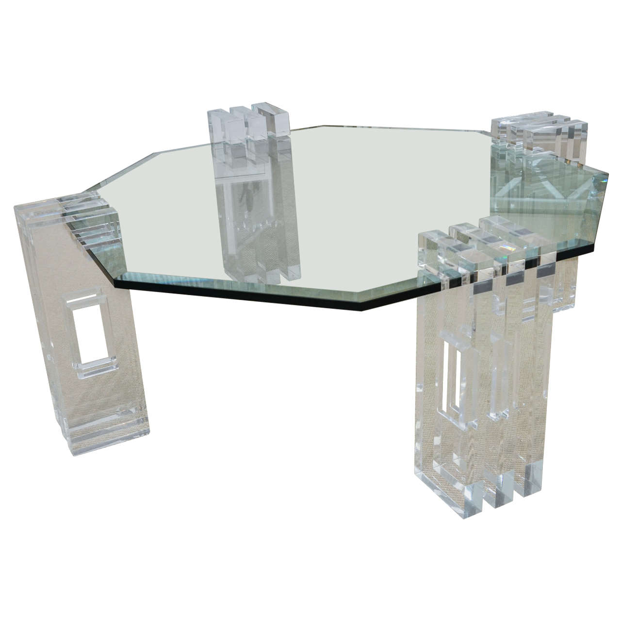 Beautiful Vintage Octagonal Lucite Cocktail Table with Beveled Glass Top