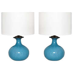 Pair of Turqoise Murano Glass Table Lamps