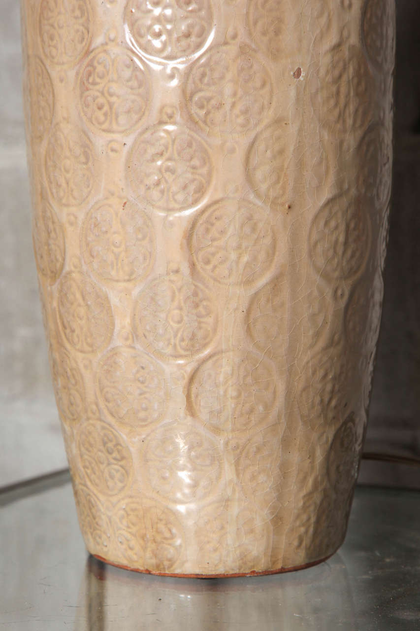 Pair of Embossed Ceramic Table Lamps 1