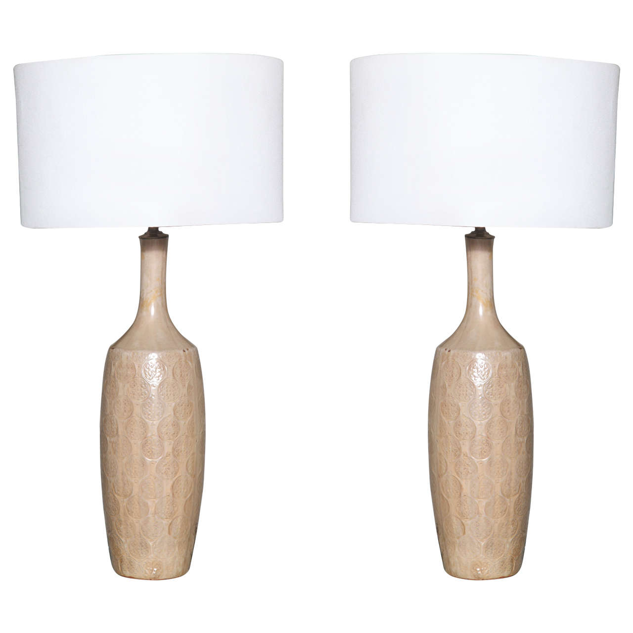 Pair of Embossed Ceramic Table Lamps