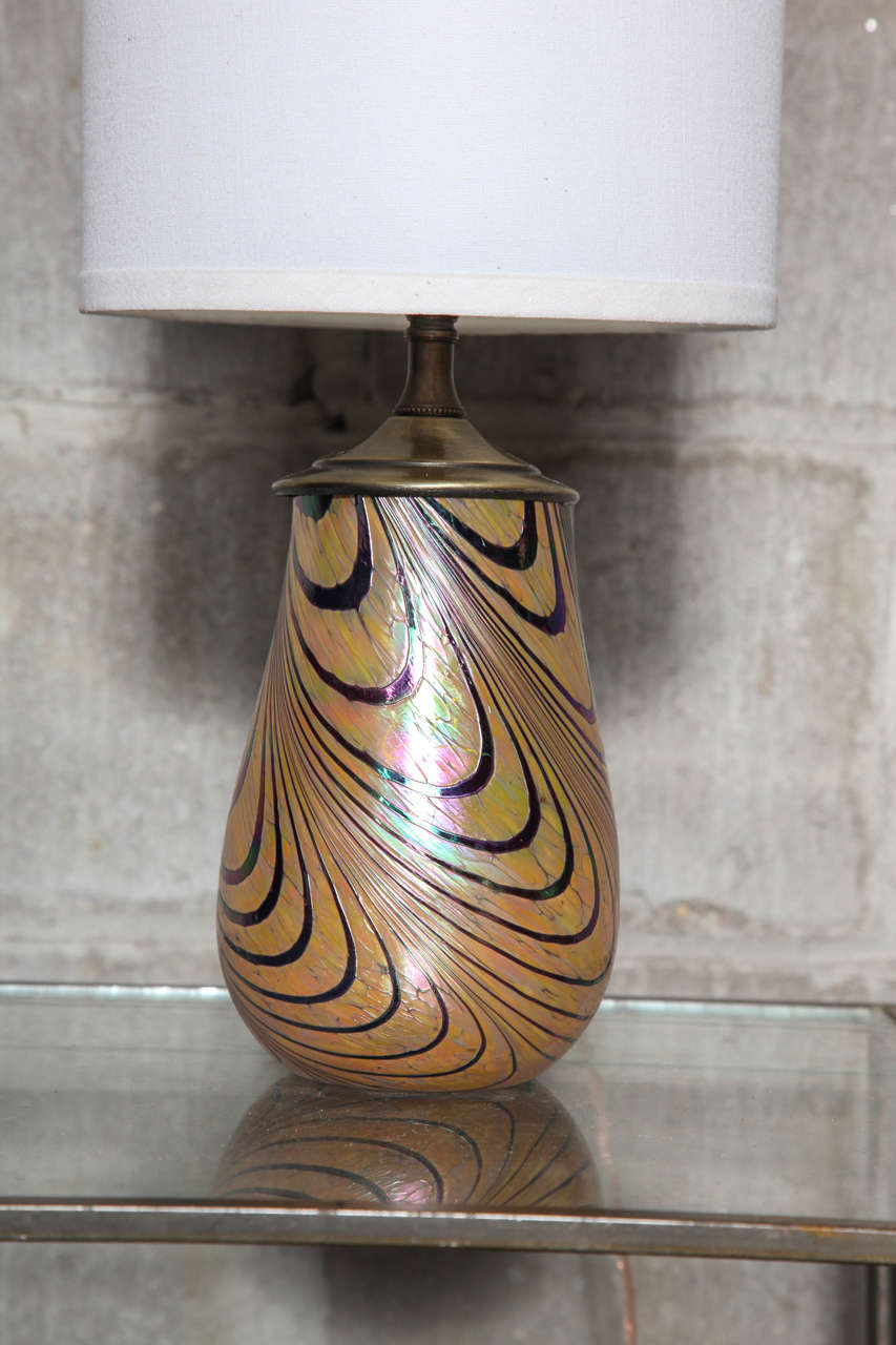 Mid-Century Modern Pair of Iridescent Murano Glass Table Lamps