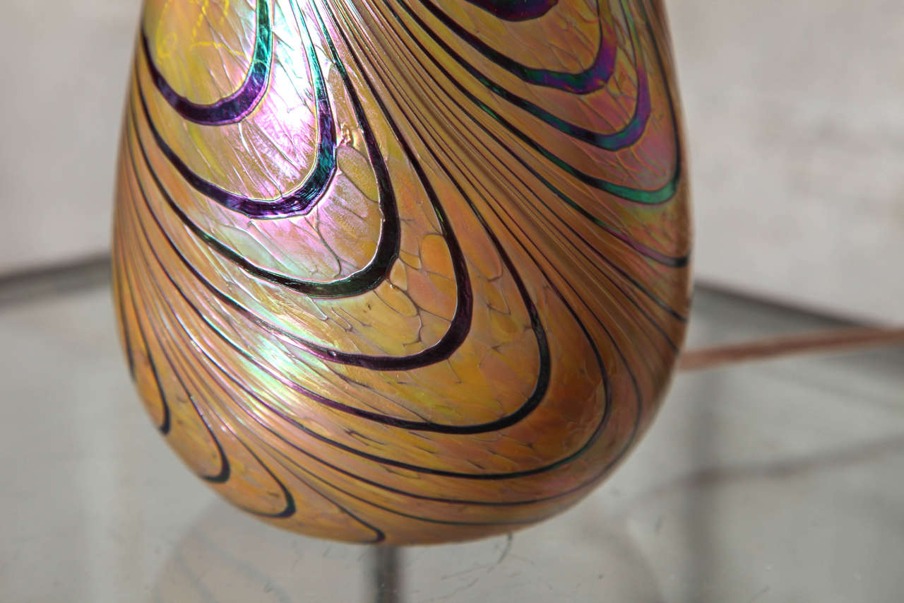 Italian Pair of Iridescent Murano Glass Table Lamps