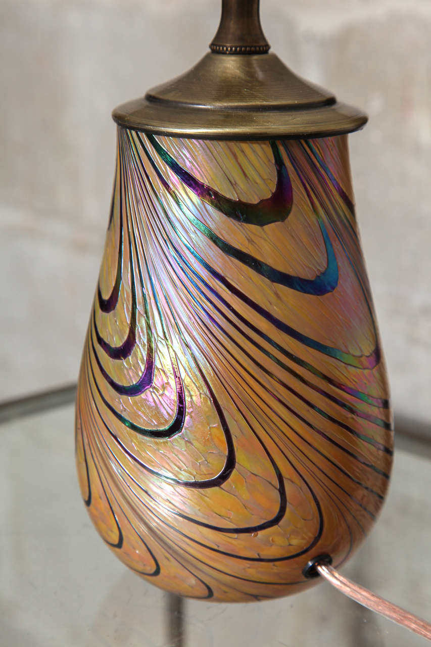 Mid-20th Century Pair of Iridescent Murano Glass Table Lamps