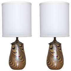 Pair of Iridescent Murano Glass Table Lamps