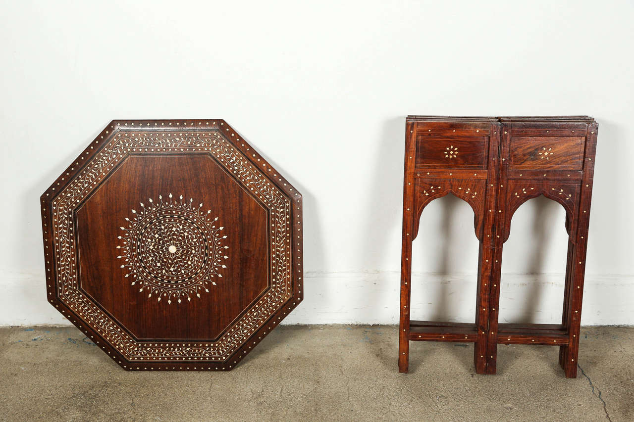 Bone Anglo-Indian Folding Inlaid Octagonal Side Table