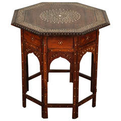 Antique Anglo-Indian Folding Inlaid Octagonal Side Table