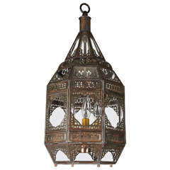 Vintage Moorish Glass Hanging Lantern