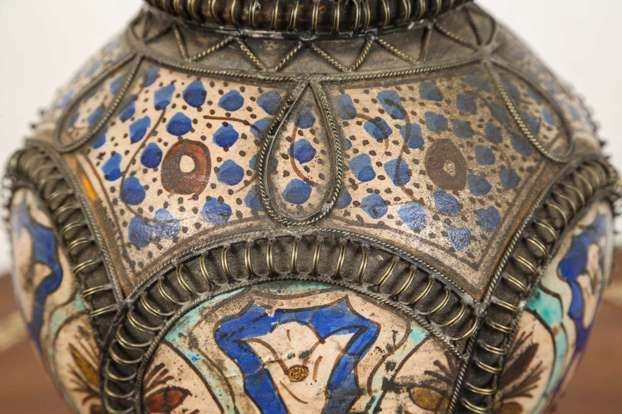 Hand-Crafted Antique Moroccan Ceramic Vase from Fez
