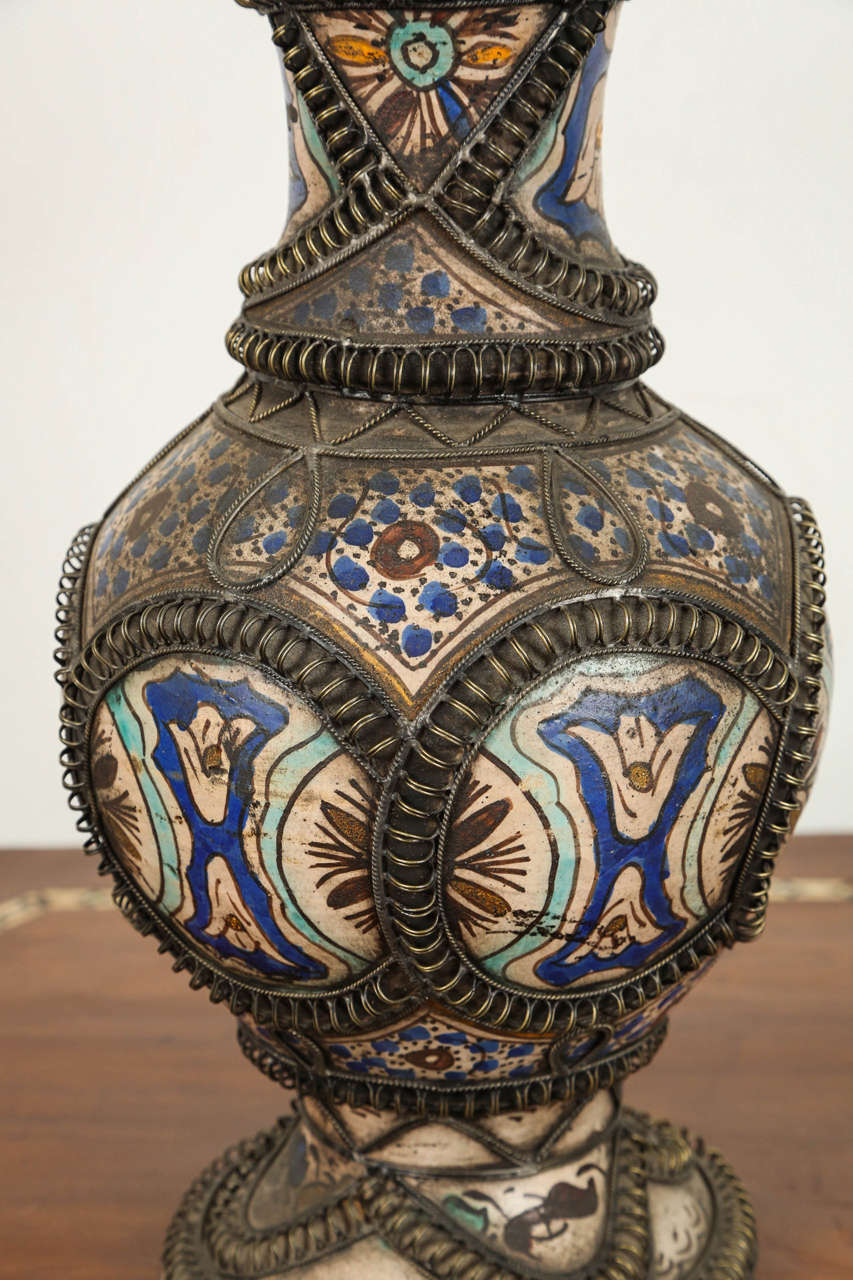 Antique Moroccan Ceramic Vase from Fez In Fair Condition In North Hollywood, CA