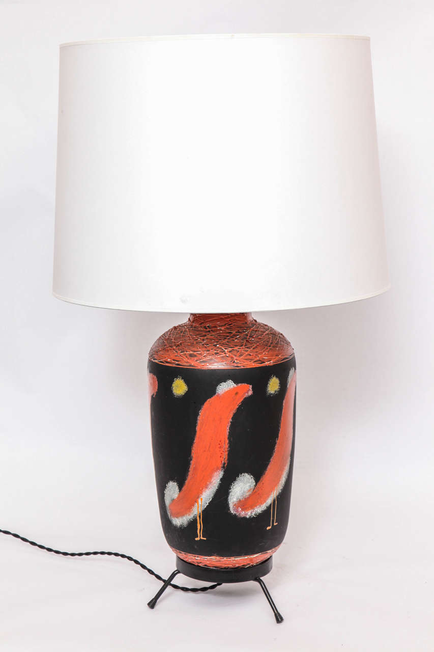 Table Lamp Mid Century Modern Art Glass hand decorated Italy 1950's
Shade not included