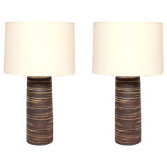 Pair of 1950s Modernist Ceramic Table Lamps, Signed Martz