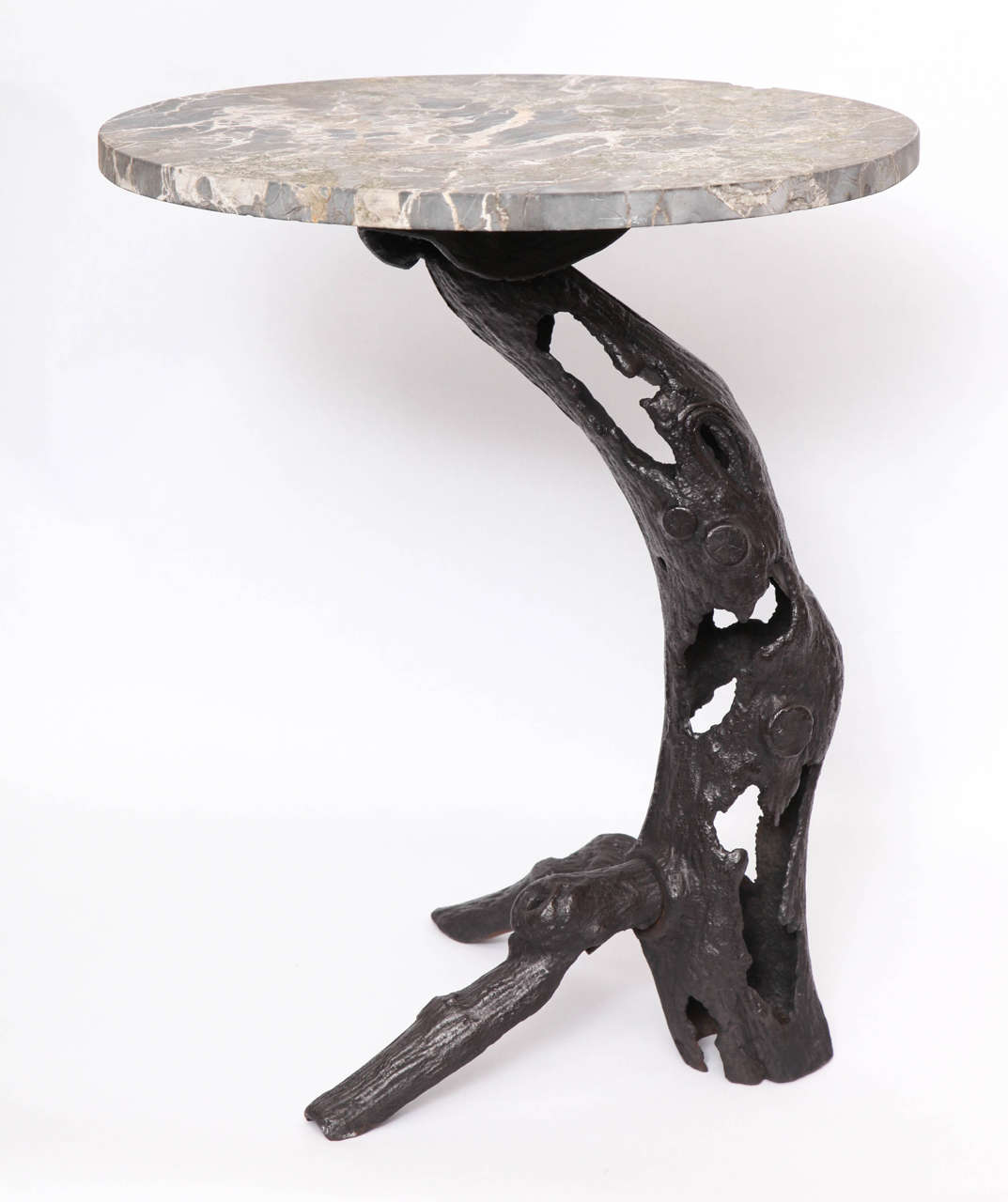 Table Sculptural iron and marble Asia 1920's.