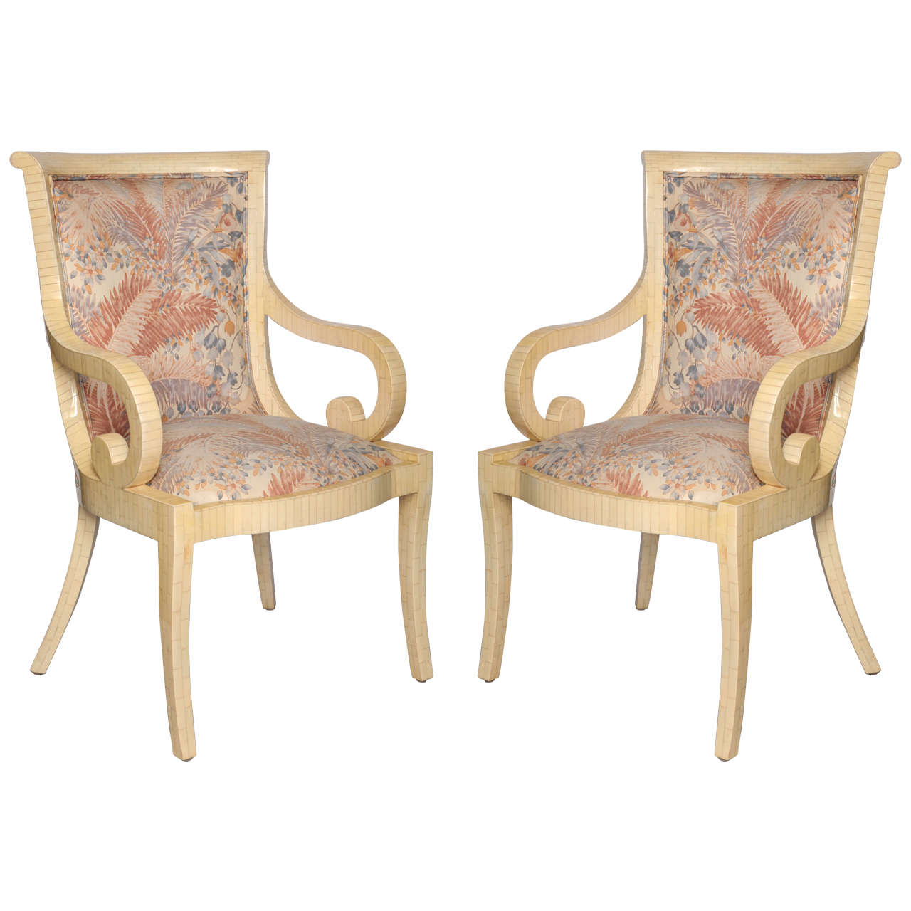 Pair of 1970s Faux Bone Armchairs, American Design, Made in Colombia