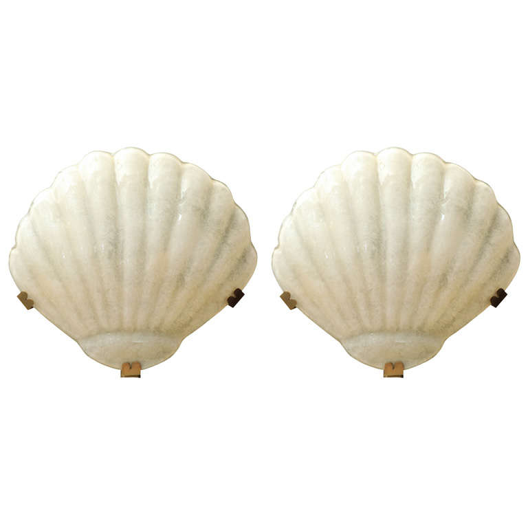 Pair of Deco "Shell" Murano Sconces For Sale