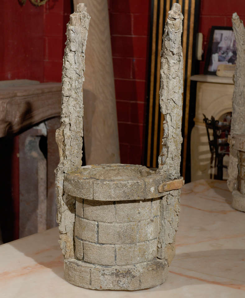 Early  20th.Century Pair of French Reconstituted Stone Well Planters