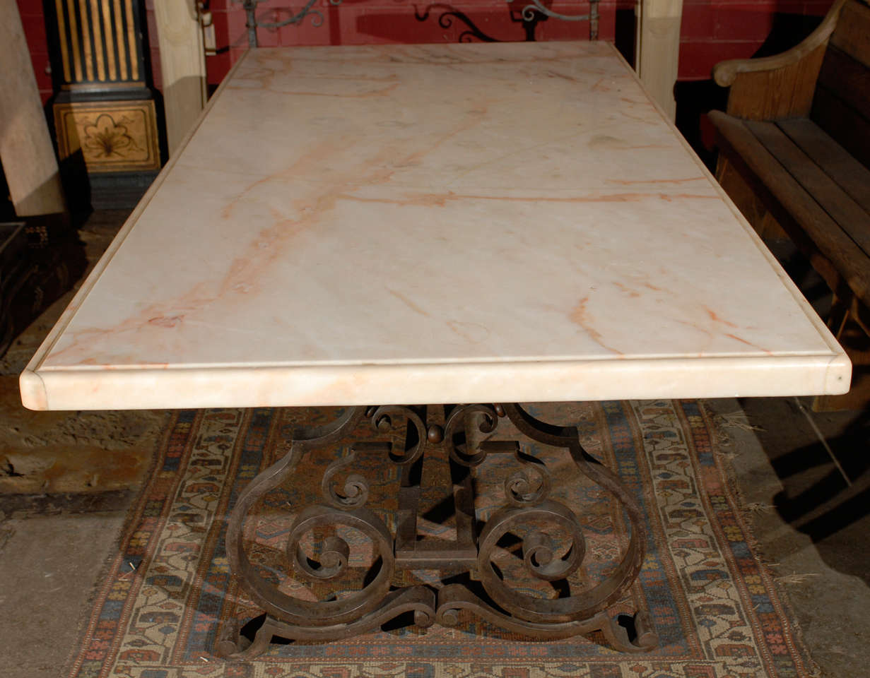 Late 19th.C. Mediterranean Marble Top Wrought Iron Dining Table. For