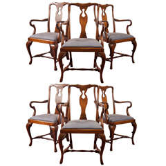 Vintage Set of 6 Queen Anne Style Dining Chairs