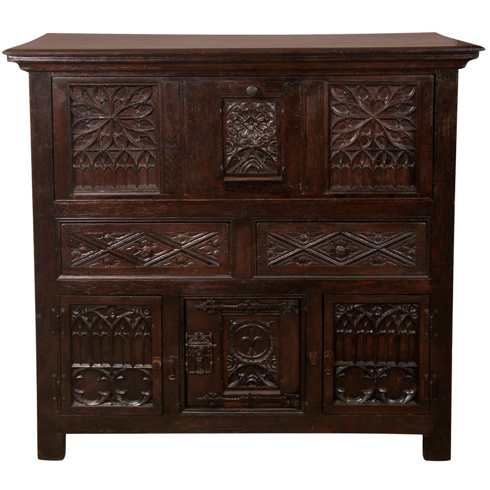 Hand-Carved Jacobean-Style Drop-Down Desk