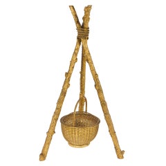 19th c French Bronze D'Ore "Teepee" Epergne W/ Woven Basket