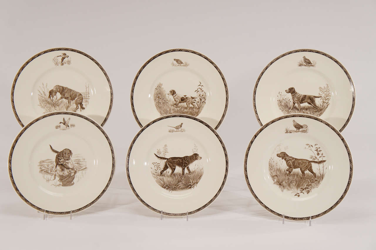 Paste Set of 12 Wedgwood American Sporting Dog Plates- M.Kirmse