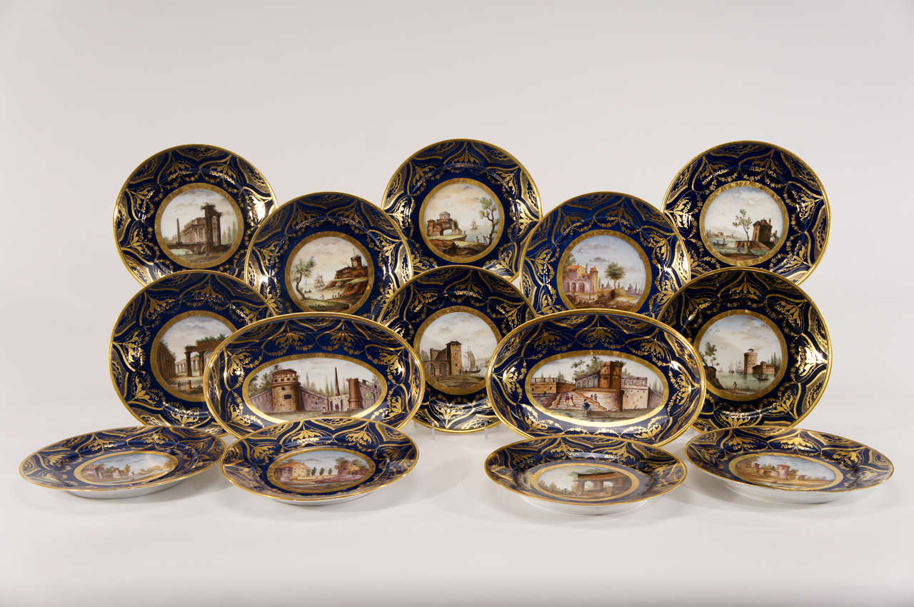 Extraordinary 19th Century Darte Freres Dessert Service "Views of Italy"
