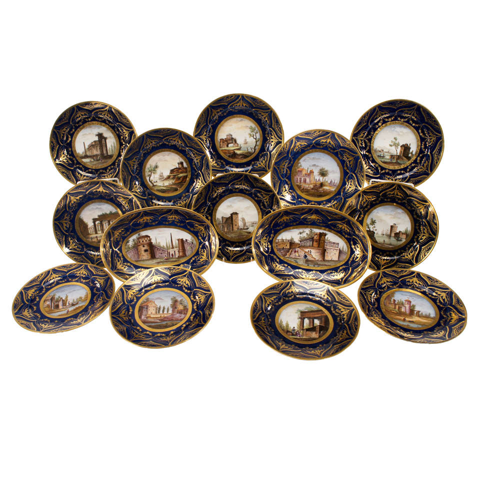 Extraordinary 19th Century Darte Freres Dessert Service "Views of Italy"