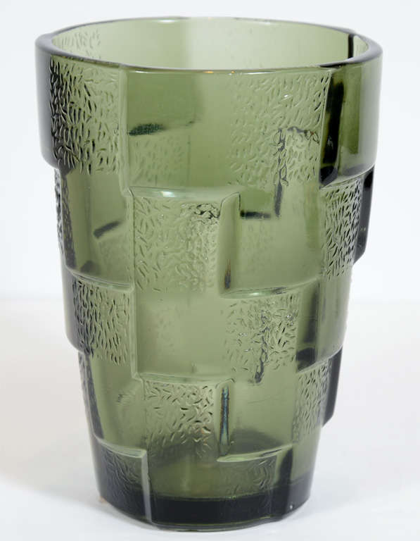 Art Deco Skyscraper Style in Relief Vase in Moss Green