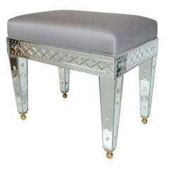 Venetian Style Mirrored Bench in Platinum Silk