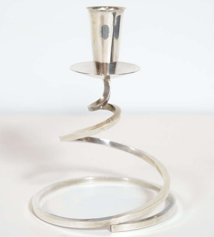 American Pair of Modernist Silver Plated Candle Stands by Fisher