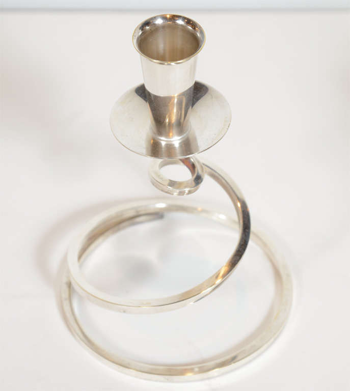 Pair of Modernist Silver Plated Candle Stands by Fisher In Excellent Condition In New York, NY