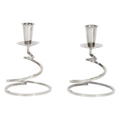 Pair of Modernist Silver Plated Candle Stands by Fisher