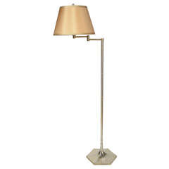 Mid-Century Modernist Brushed Brass Floor Lamp with Swing-Arm Design