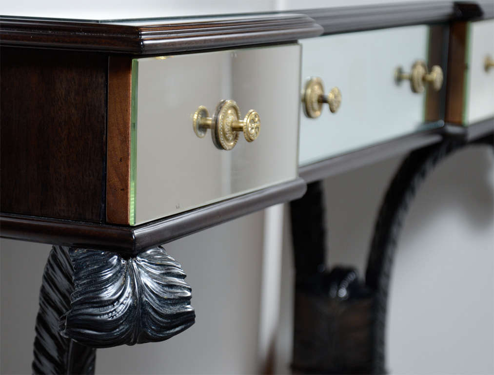 Hollywood Mirrored Vanity by Grosfeld House in Ebonized Walnut and Brass Fitting 2