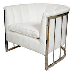 Sophisticated Modernist White Channel-Back Armchair by Milo Baughman