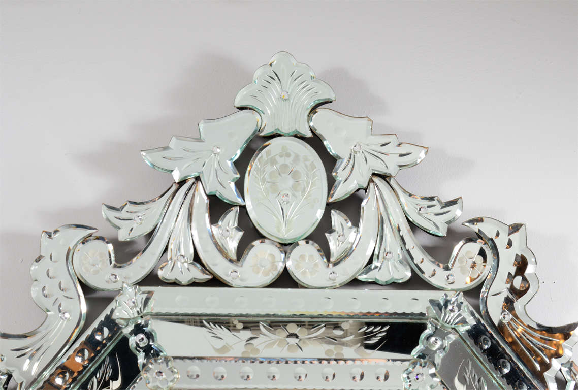 Outstanding Reverse Etched and Beveled Venetian Mirror In Excellent Condition In New York, NY