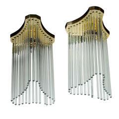 Pair of Glass  Rod and Brass Flush Mount Chandeliers by Lightolier