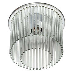 Two-Tier Circular Glass Rod & Chrome Flush Mount Chandelier by Lightolier