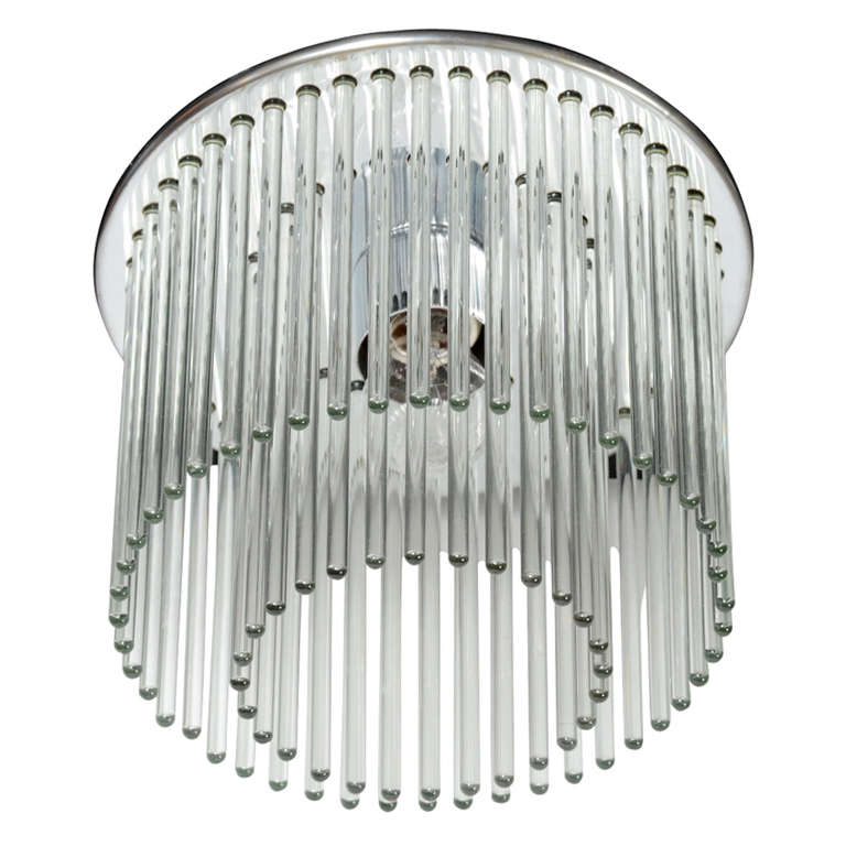 Two-Tier Circular Glass Rod & Chrome Flush Mount Chandelier by Lightolier
