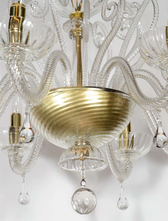 Art Deco Superb 1920s  Murano Glass Eight Arm Chandelier with Gold Flecks