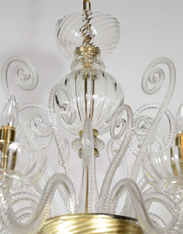 Italian Superb 1920s  Murano Glass Eight Arm Chandelier with Gold Flecks