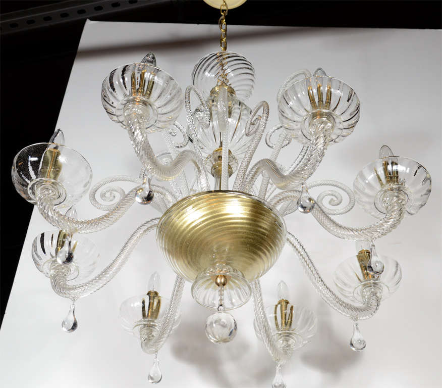 Superb 1920s  Murano Glass Eight Arm Chandelier with Gold Flecks 1