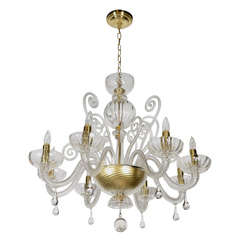 Superb 1920s  Murano Glass Eight Arm Chandelier with Gold Flecks