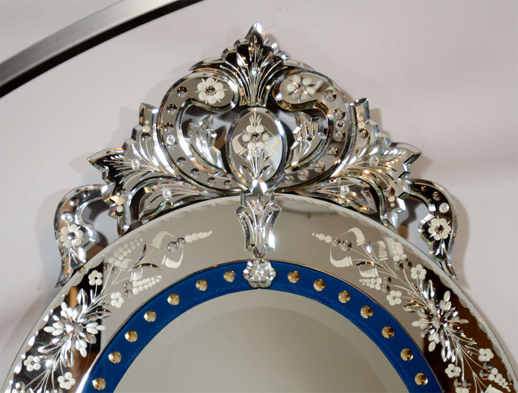 Outstanding Reverse Etched and Beveled Venetian Mirror with Inset Blue ...