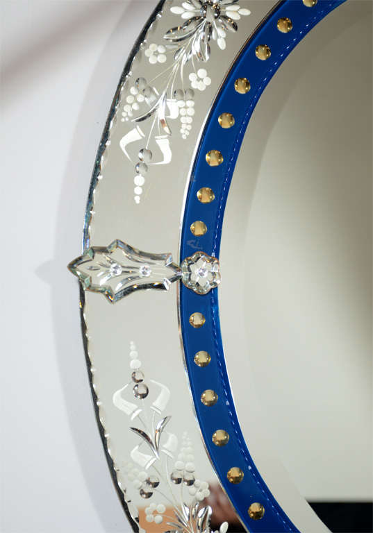 Outstanding Reverse Etched and Beveled Venetian Mirror with Inset Blue ...