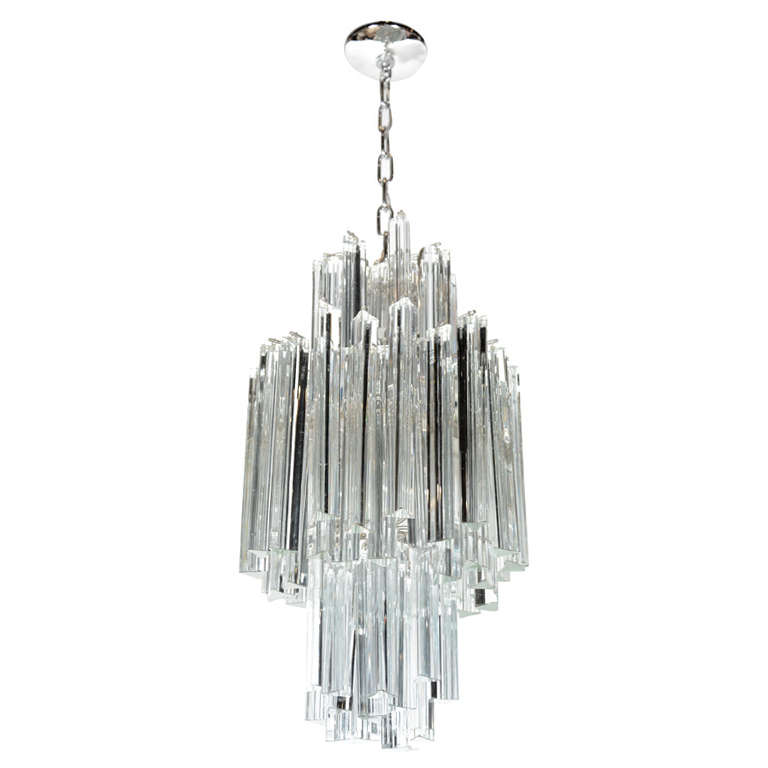 Chic Modernist Three Tier Glass Chandelier by Camer at 1stDibs