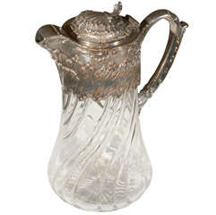 19th c. English Crystal Water Pitcher with Silverplate Top