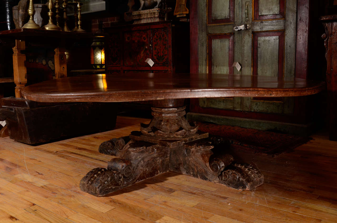 Rosewood Coffee Table w/ Carved Pedestal Base