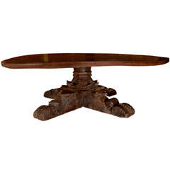 Antique Rosewood Coffee Table w/ Carved Pedestal Base