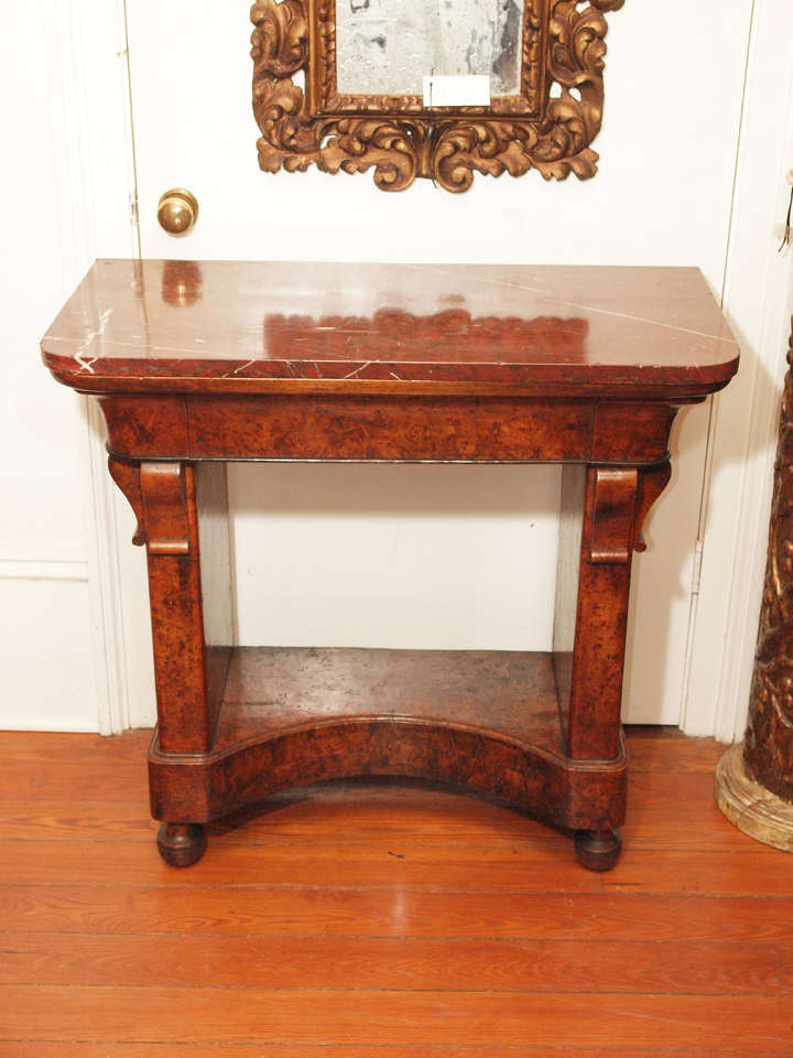 Charles X Burl Console Table with Rouge Marble Top 2