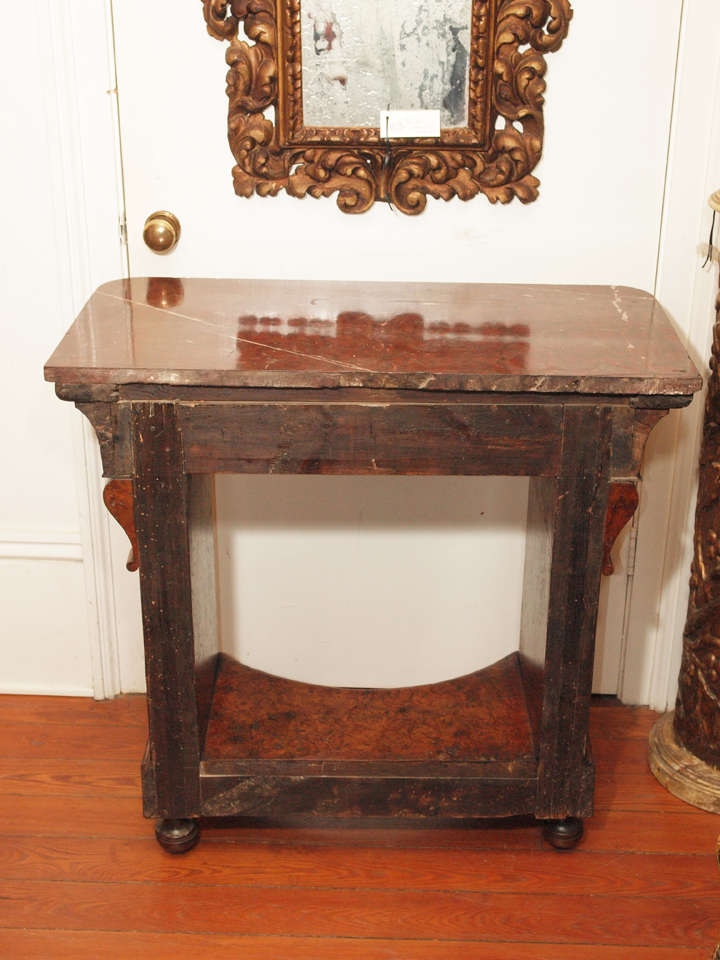 Charles X Burl Console Table with Rouge Marble Top 3